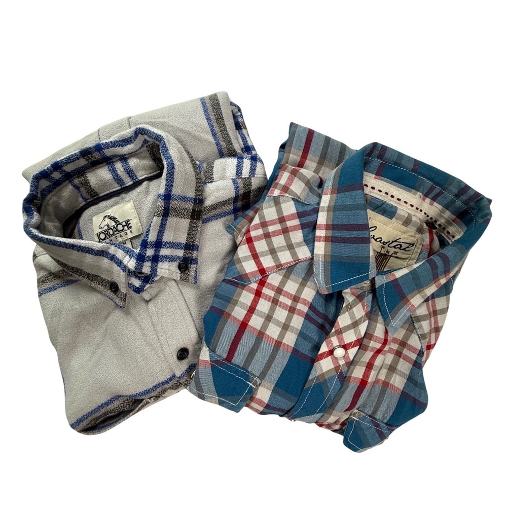 Mens‎ Plaid Shirt Bundle Jordache Vintage Fleece & Coastal Western Pearl Snap S